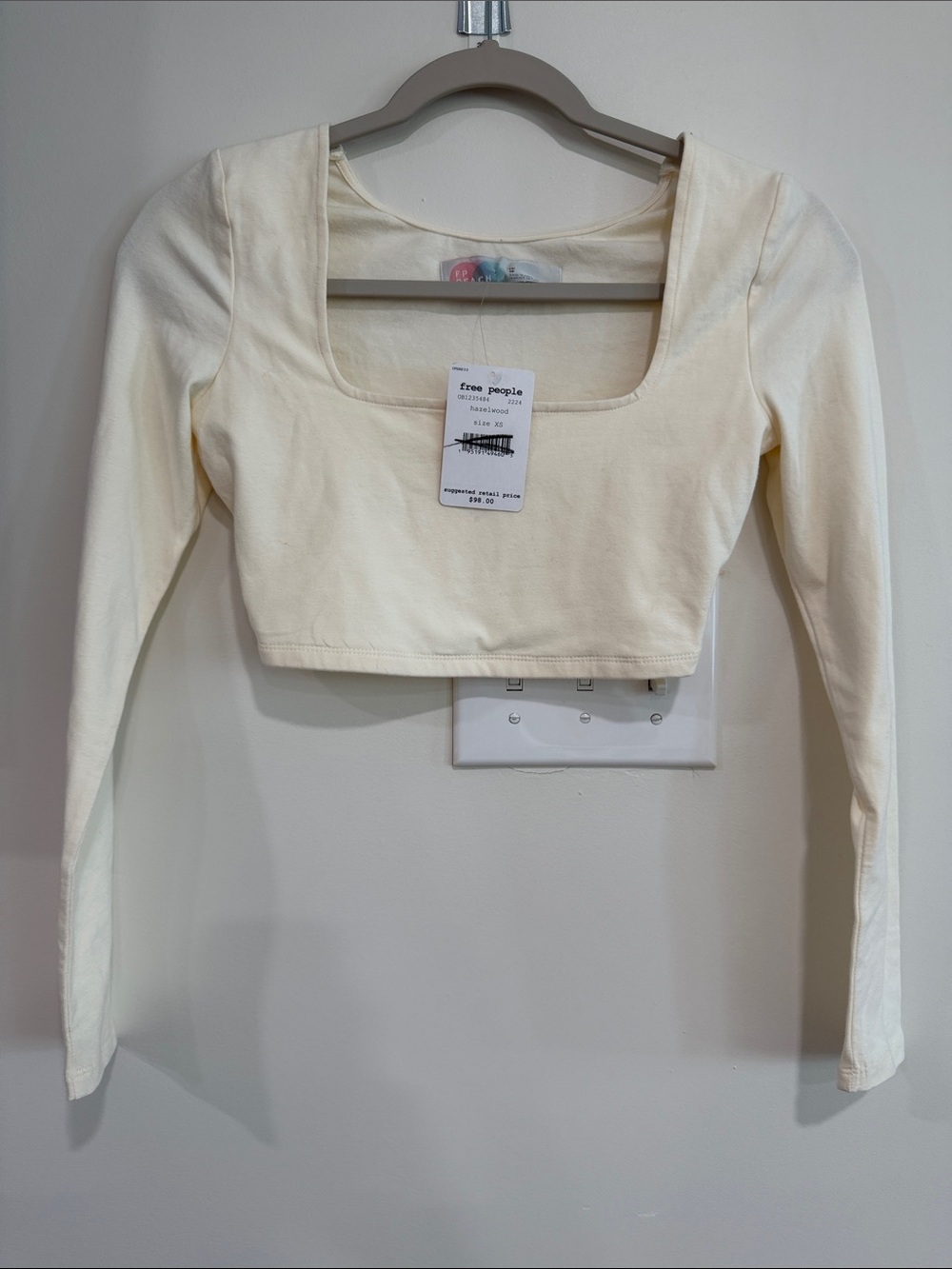 Free People Beach  Cream Square Neck Long Sleeve Cropped Top